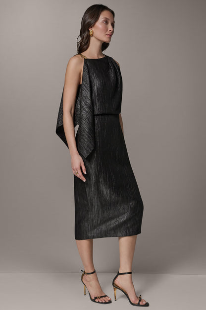 SLEEVELESS ASYMMETRIC MIDI DRESS - Black