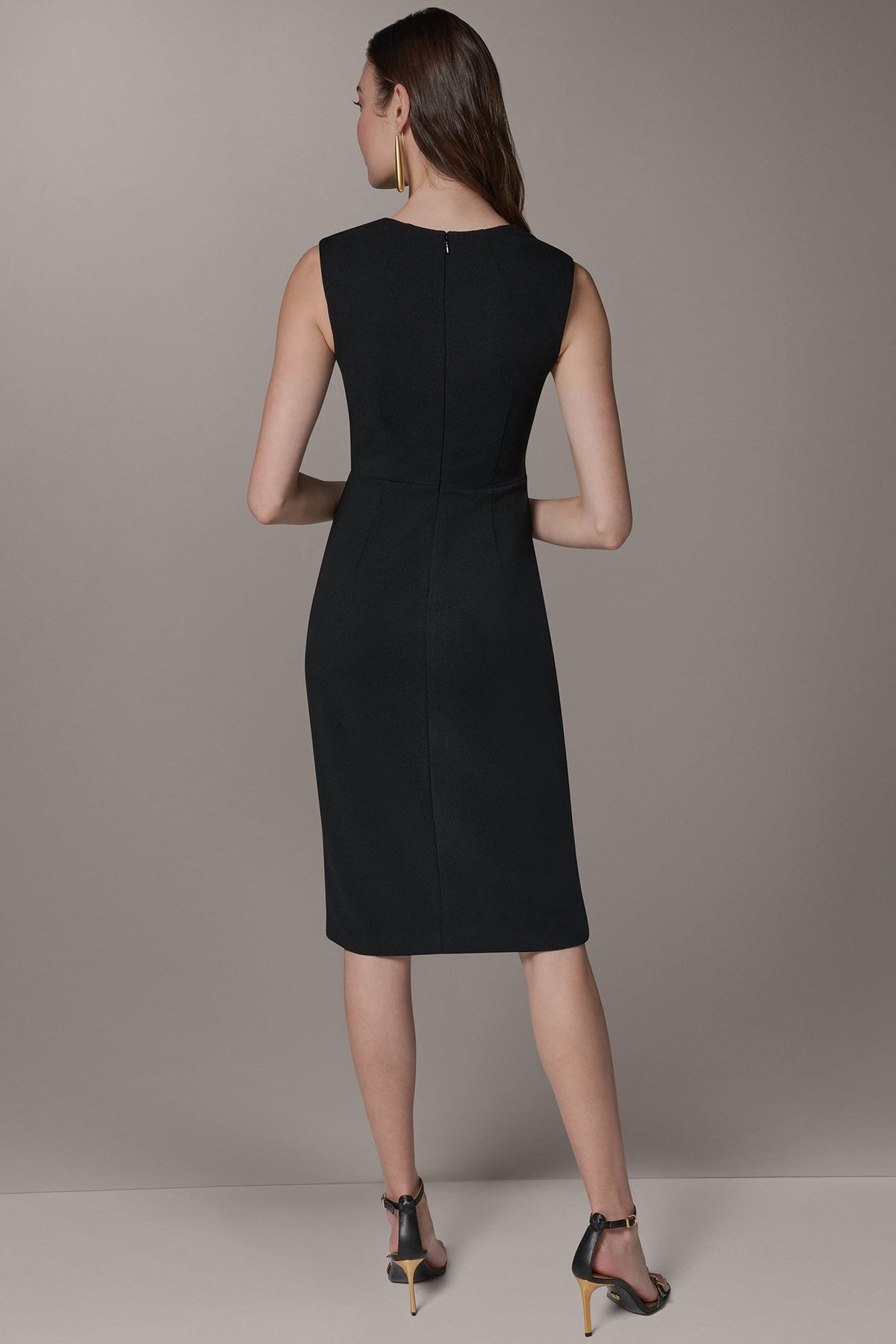 SLEEVELESS WRAP-EFFECT MIDI DRESS - Black