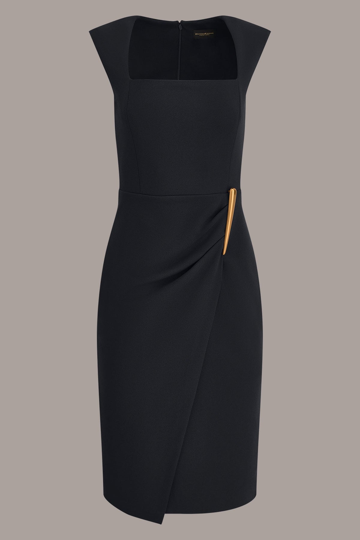 SLEEVELESS WRAP-EFFECT MIDI DRESS - Black