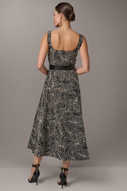 SLEEVELESS PLEATED MIDI A-LINE DRESS - Black/Light Canvas