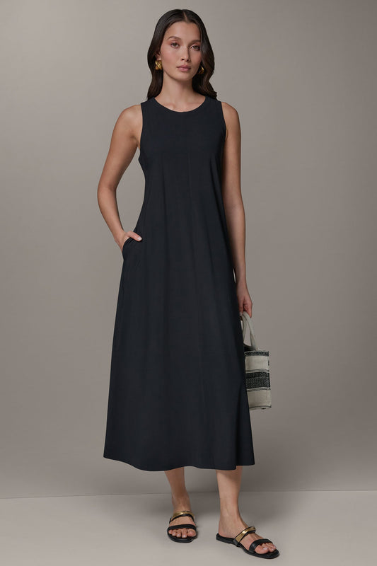 SLEEVELESS MIDI TRAPEZE DRESS - Black