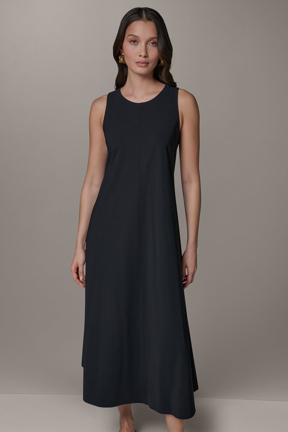 SLEEVELESS MIDI TRAPEZE DRESS - Black