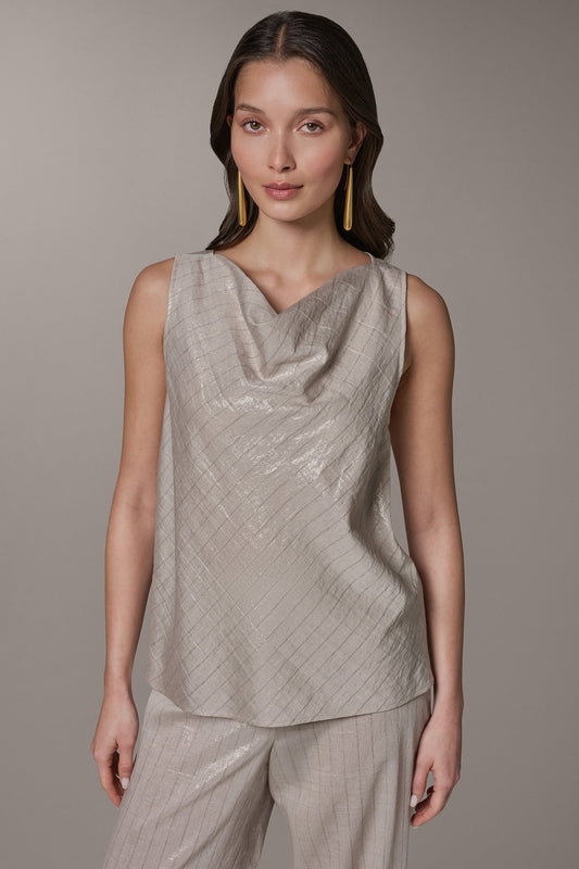 SLEEVELESS METALLIC PINSTRIPE TOP - Sisal/Canyon