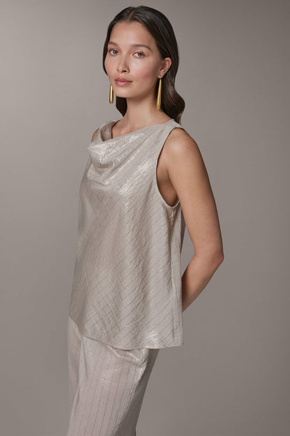 SLEEVELESS METALLIC PINSTRIPE TOP - Sisal/Canyon