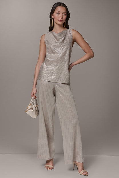 SLEEVELESS METALLIC PINSTRIPE TOP - Sisal/Canyon