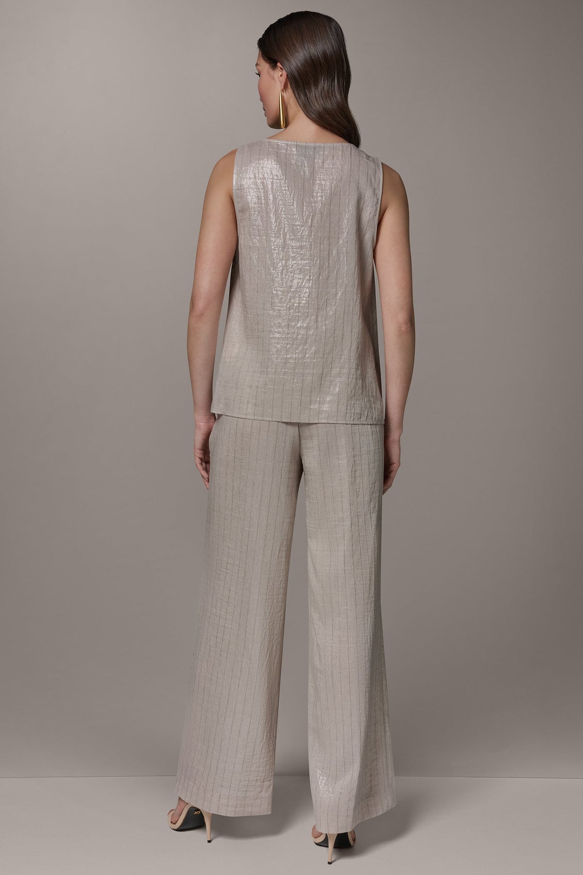 SLEEVELESS METALLIC PINSTRIPE TOP - Sisal/Canyon