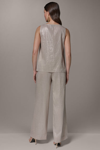 SLEEVELESS METALLIC PINSTRIPE TOP - Sisal/Canyon