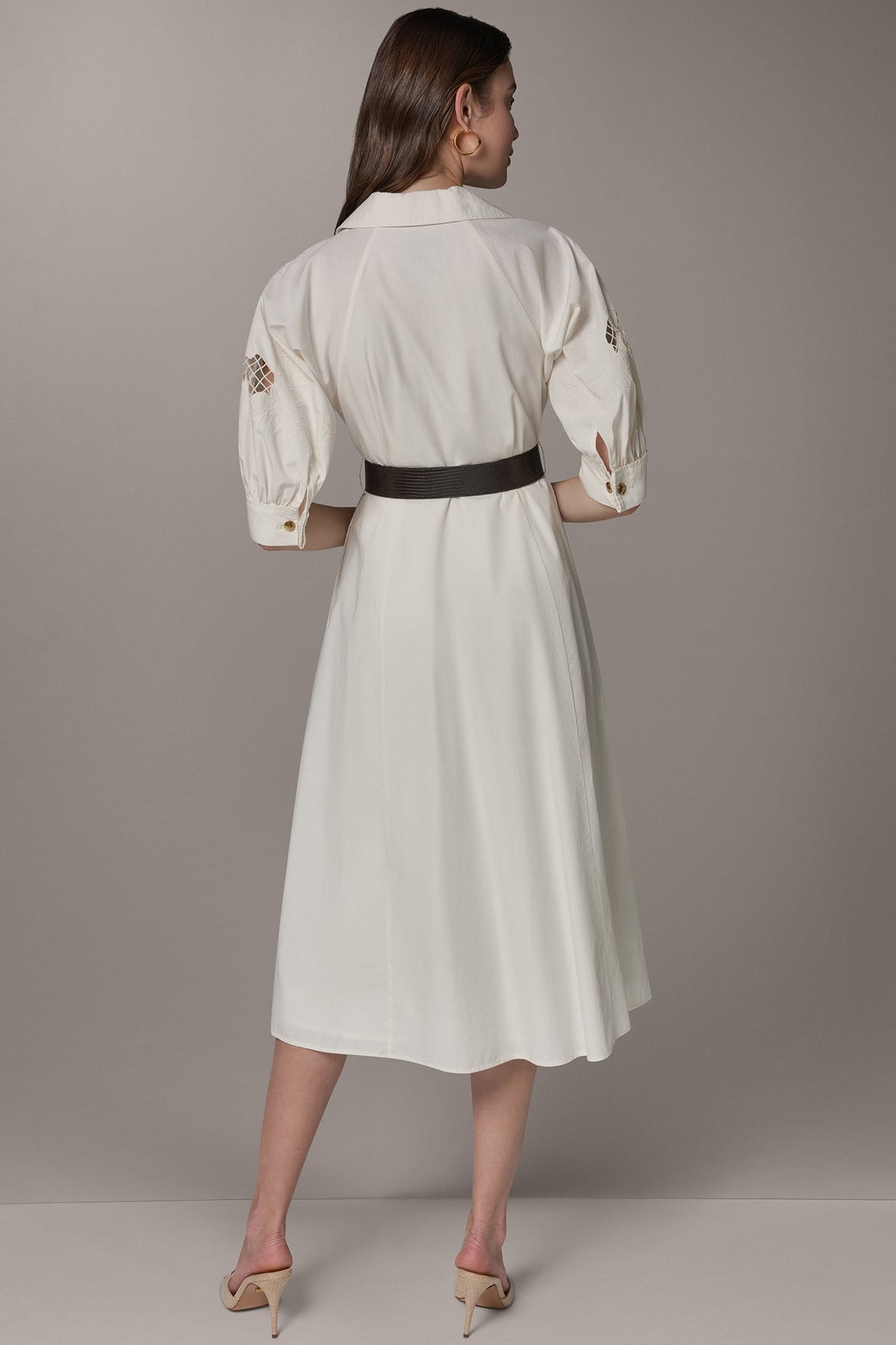 PUFF SLEEVE MIDI SHIRT DRESS - Cream