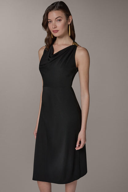 SLEEVELESS MIDI HALTER DRESS - Black