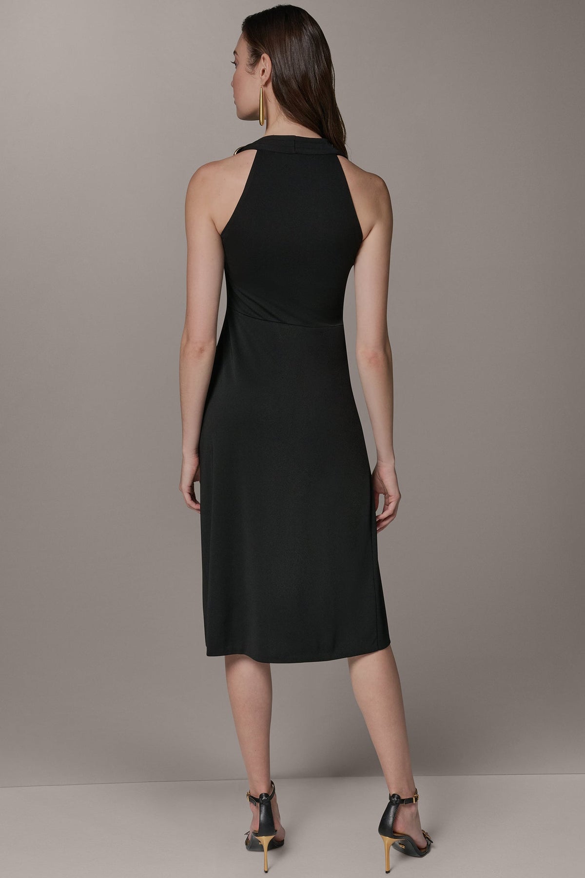 SLEEVELESS MIDI HALTER DRESS - Black