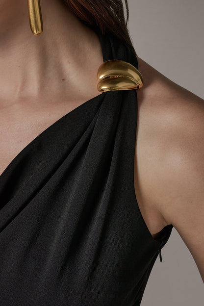 SLEEVELESS MIDI HALTER DRESS - Black
