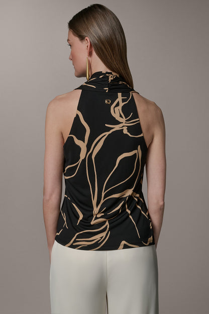 RUCHED V-NECK TOP - Black /Fawn