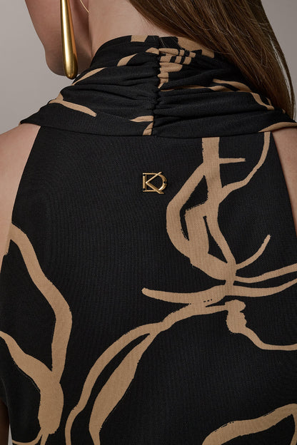 RUCHED V-NECK TOP - Black /Fawn