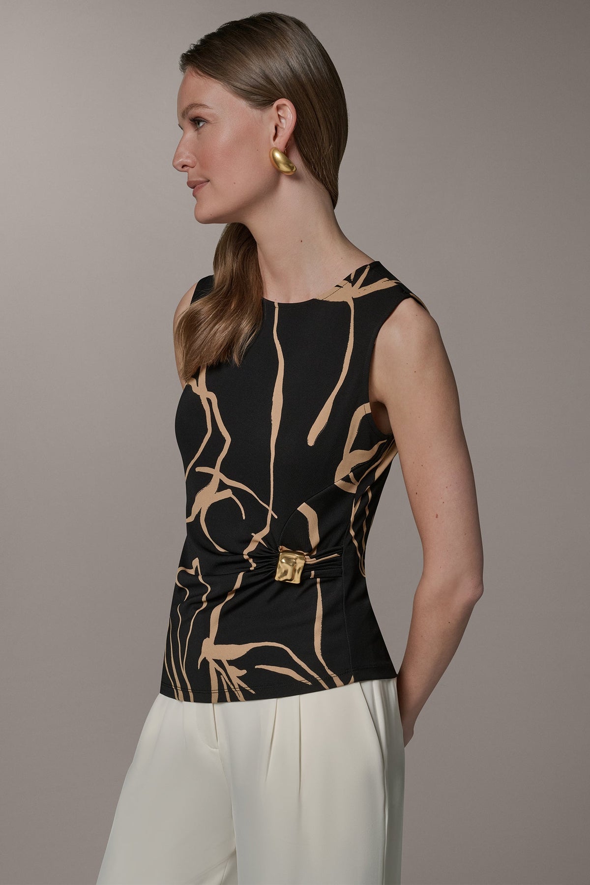 ASYMMETRIC KNIT TOP - Black /Fawn