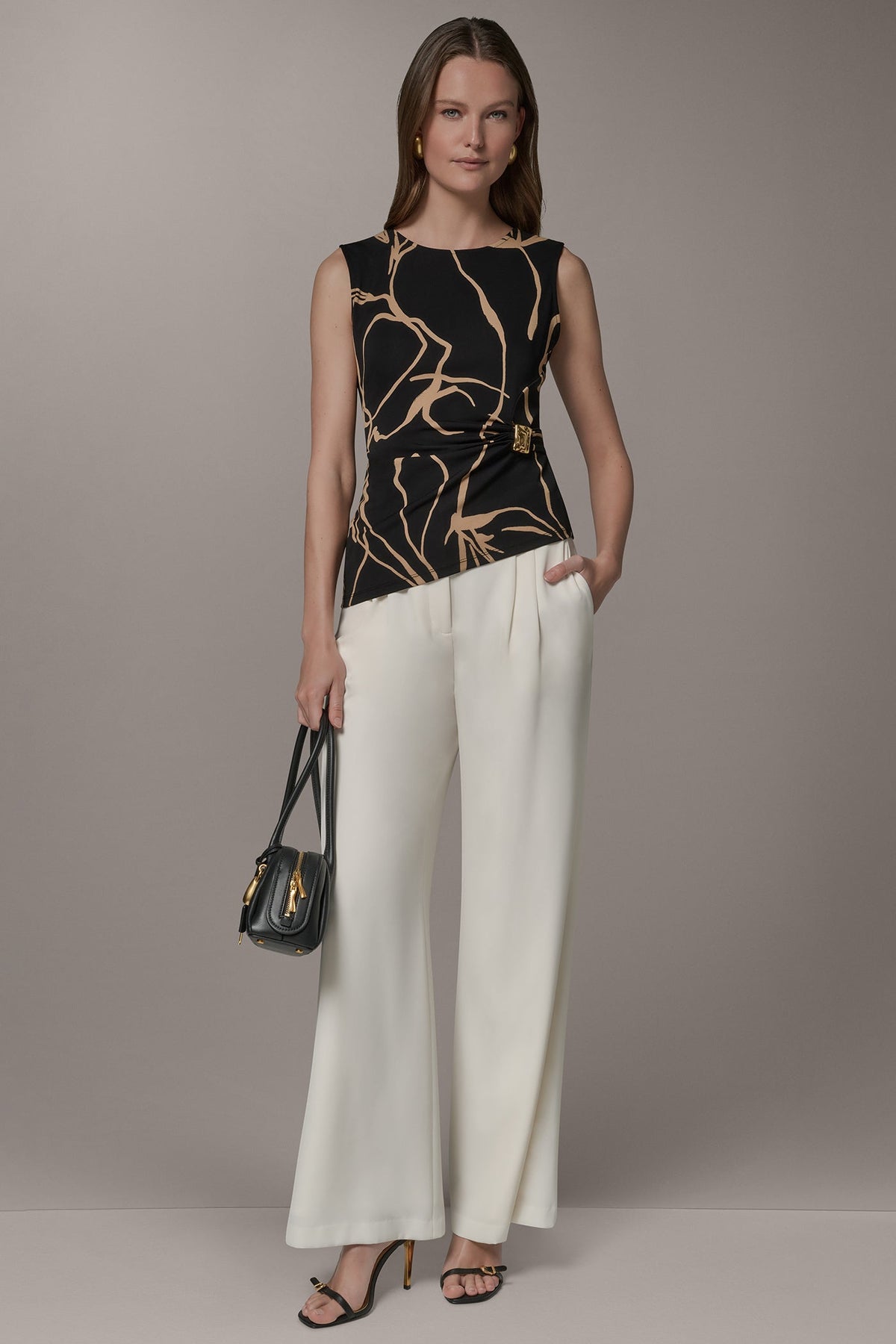 ASYMMETRIC KNIT TOP - Black /Fawn