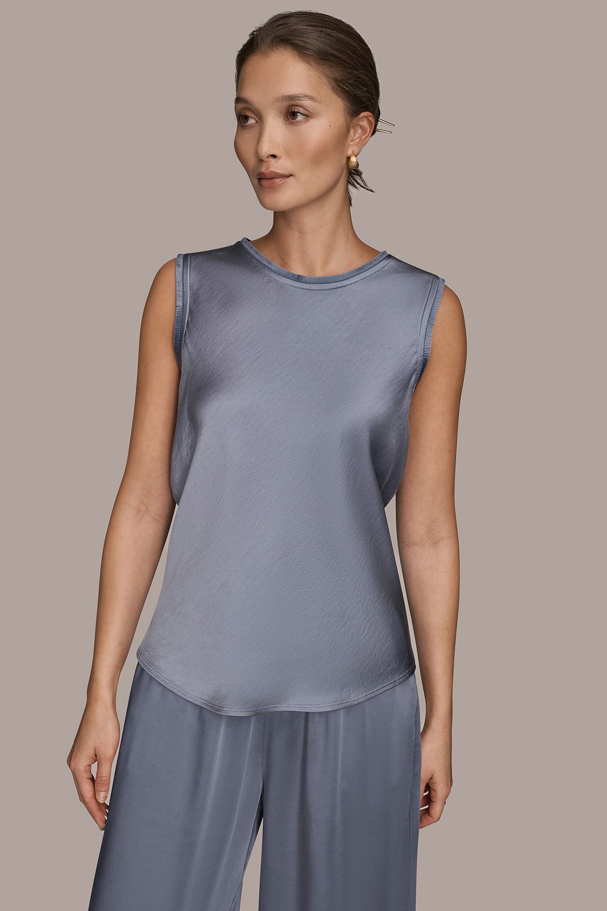 SATIN FRINGE-TRIMMED SLEEVELESS BLOUSE - Tempest