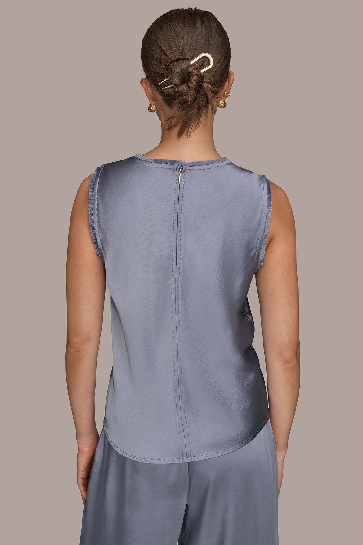 SATIN FRINGE-TRIMMED SLEEVELESS BLOUSE - Tempest