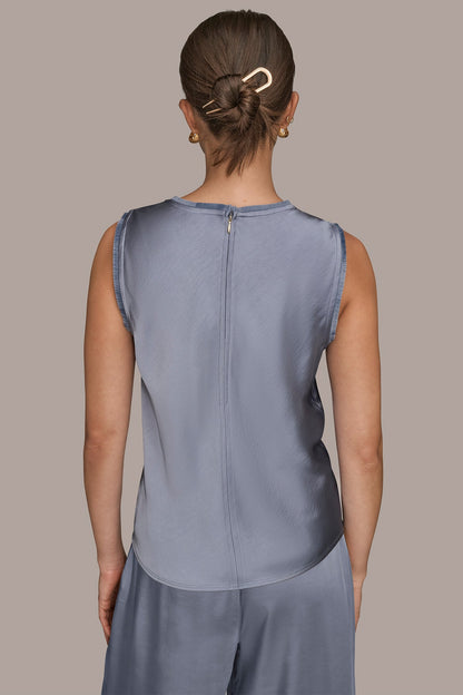 SATIN FRINGE-TRIMMED SLEEVELESS BLOUSE - Tempest
