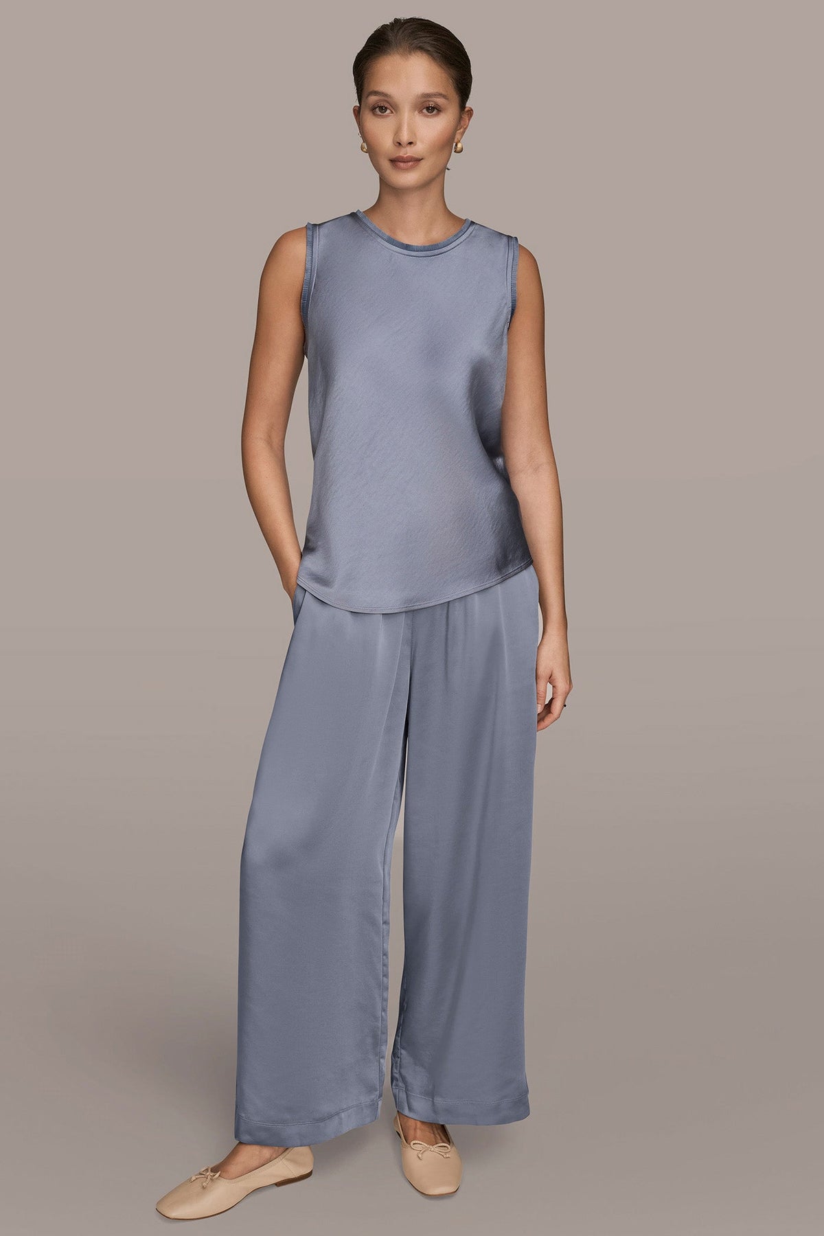 SATIN FRINGE-TRIMMED SLEEVELESS BLOUSE - Tempest