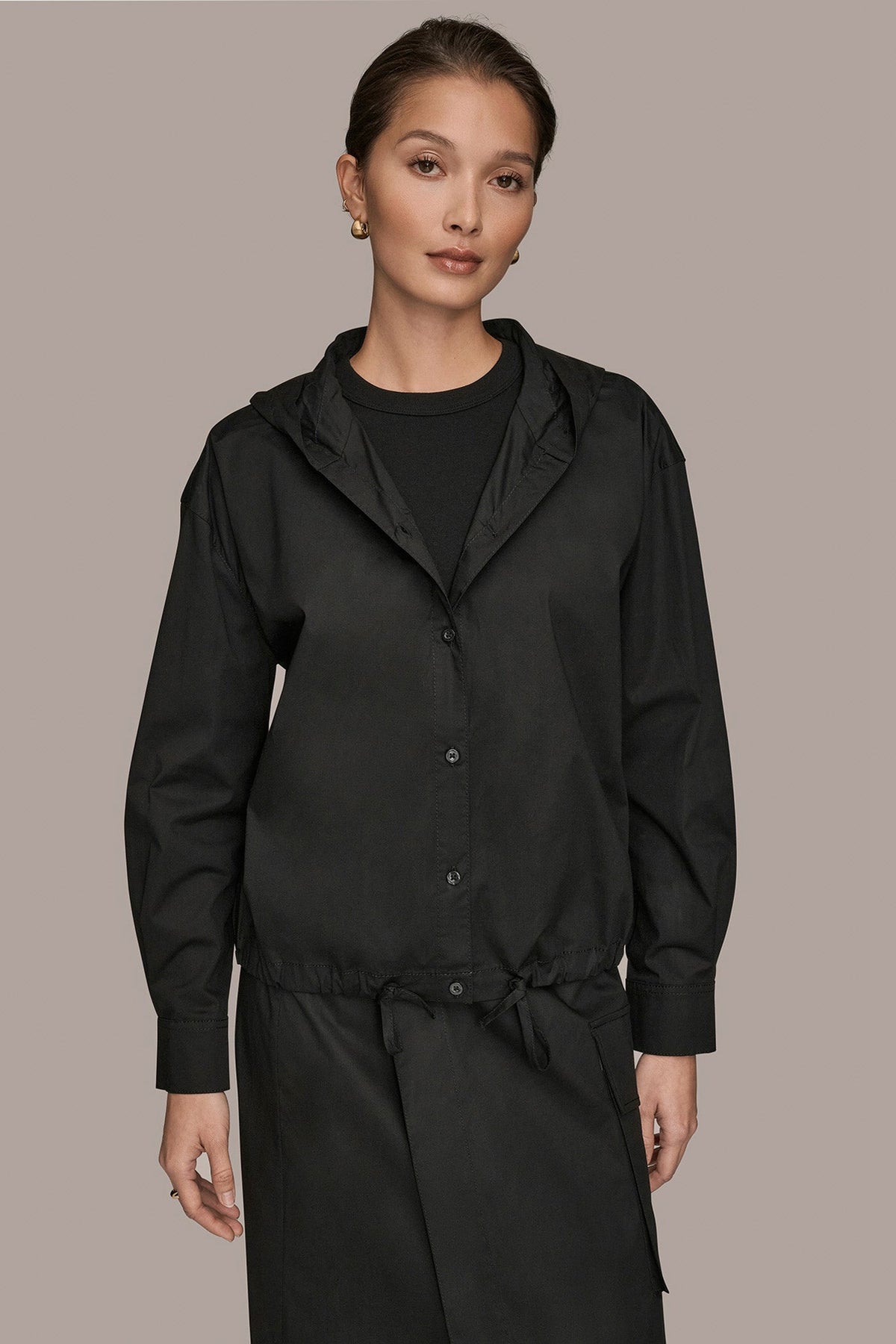 HOODED BUTTON-DOWN SHIRT - Black