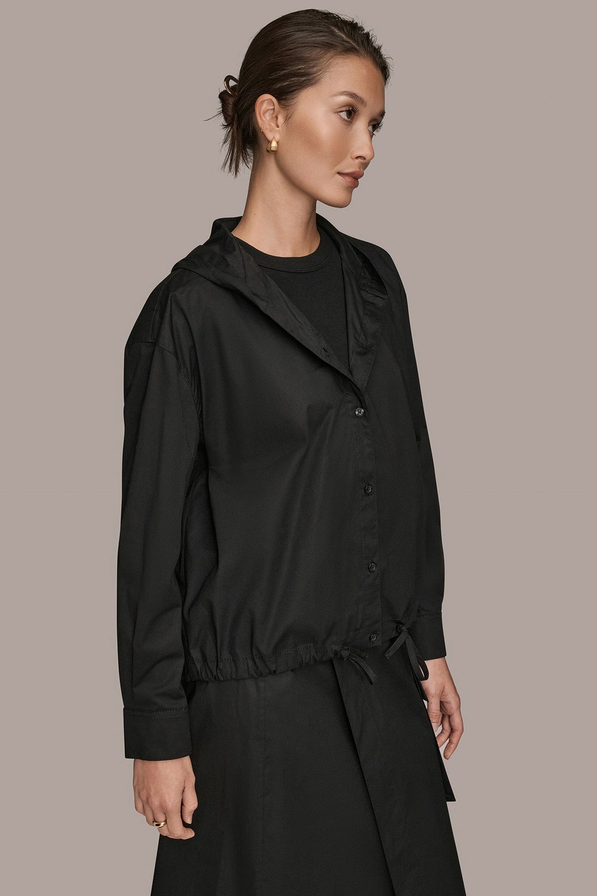 HOODED BUTTON-DOWN SHIRT - Black