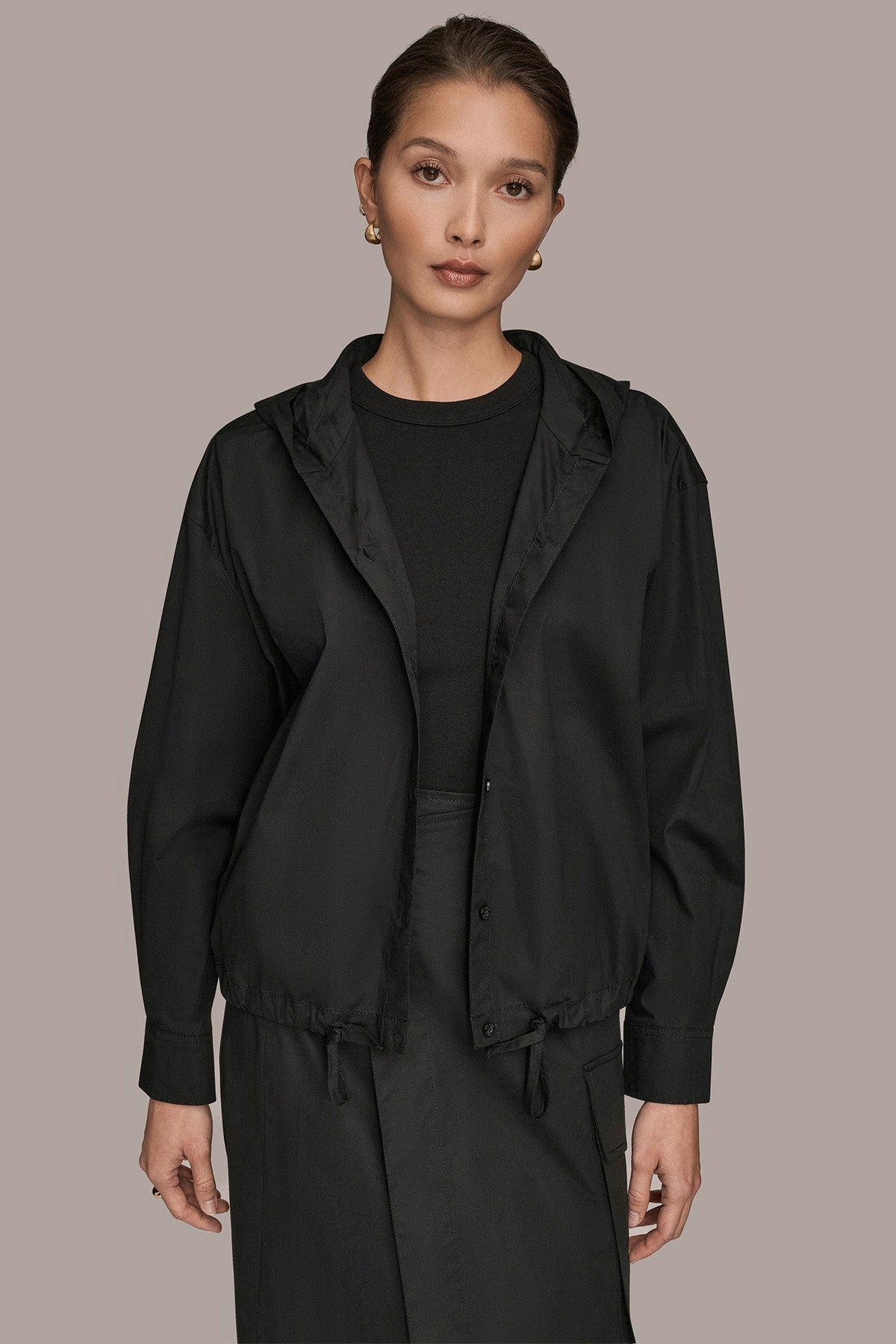 HOODED BUTTON-DOWN SHIRT - Black