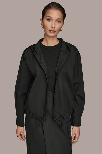 HOODED BUTTON-DOWN SHIRT - Black