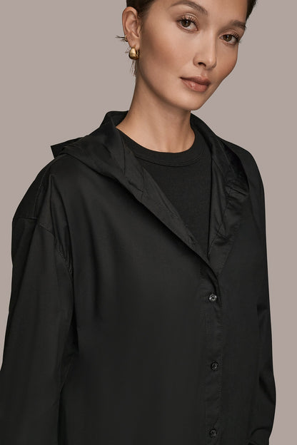 HOODED BUTTON-DOWN SHIRT - Black