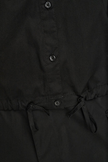 HOODED BUTTON-DOWN SHIRT - Black