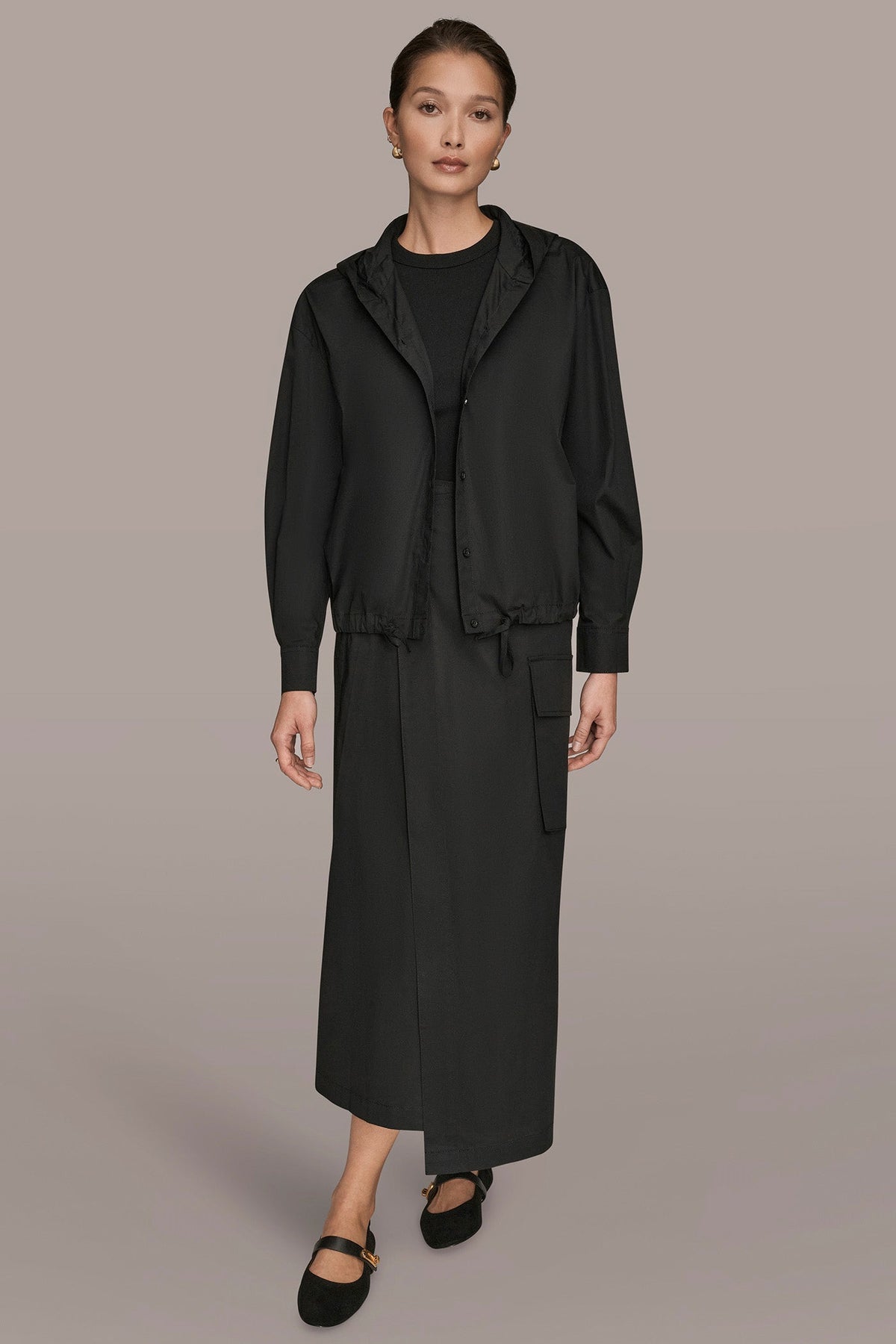 HOODED BUTTON-DOWN SHIRT - Black