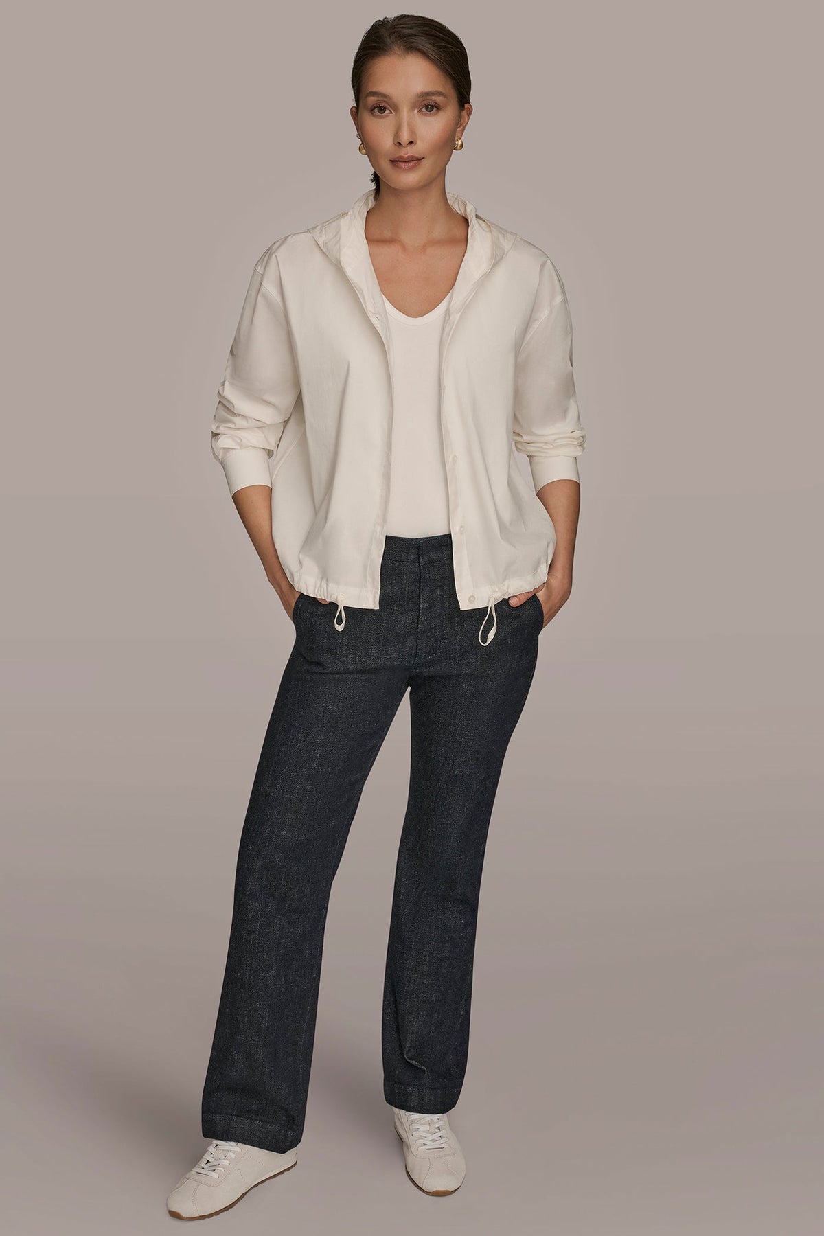 HOODED BUTTON-DOWN SHIRT - CREAM