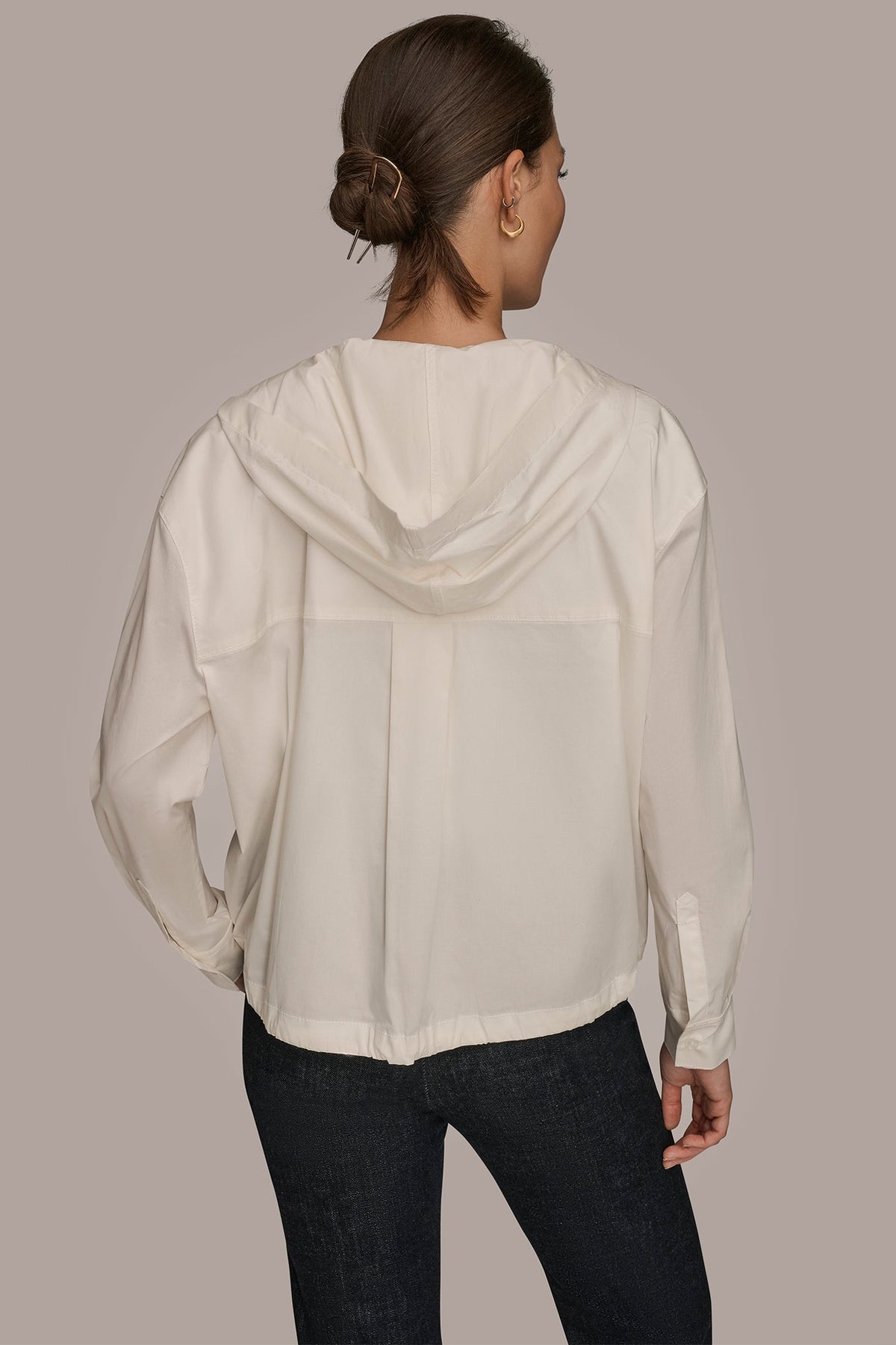 HOODED BUTTON-DOWN SHIRT - CREAM
