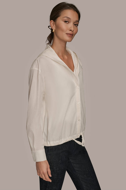 HOODED BUTTON-DOWN SHIRT - CREAM