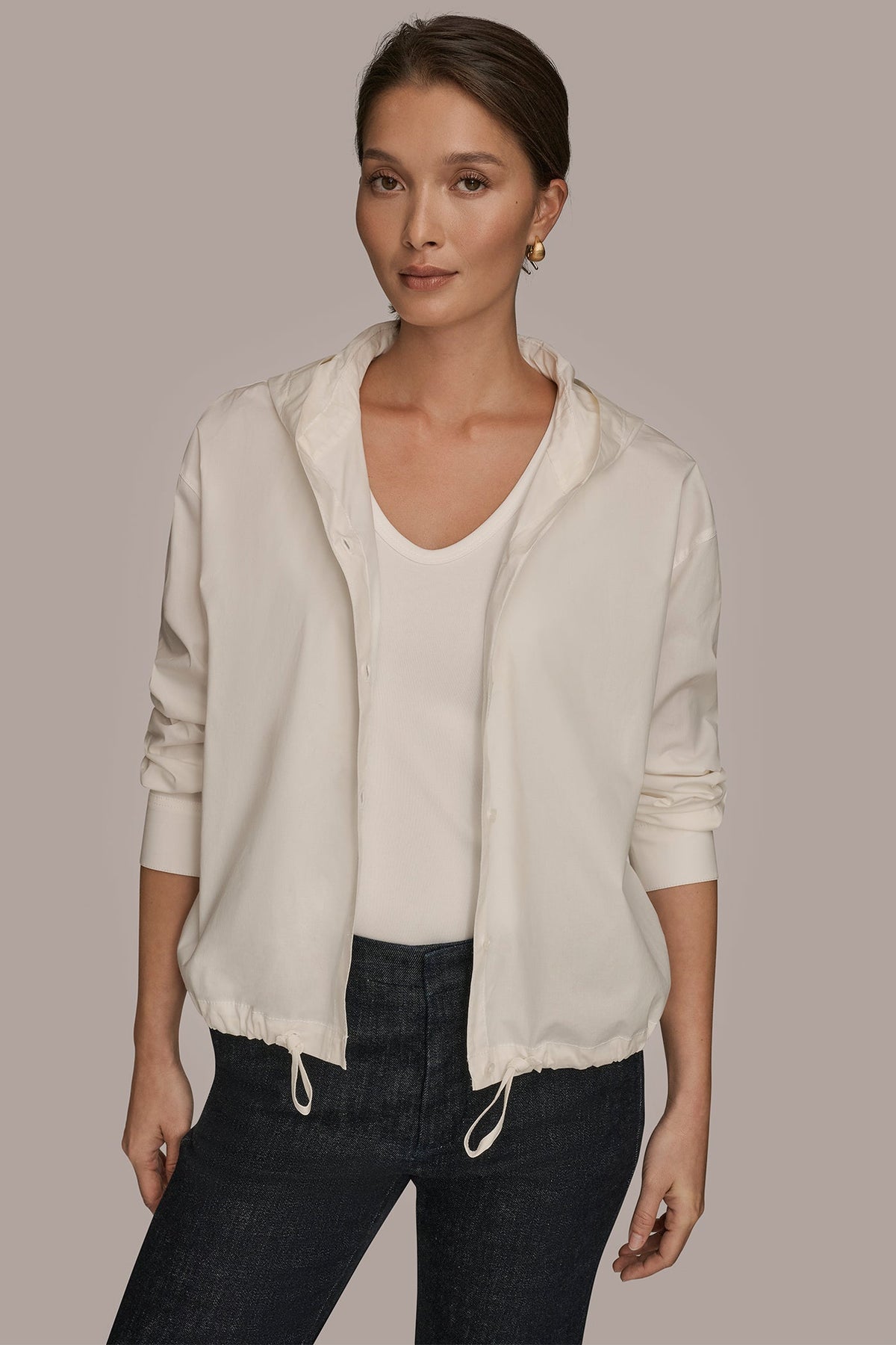 HOODED BUTTON-DOWN SHIRT - CREAM