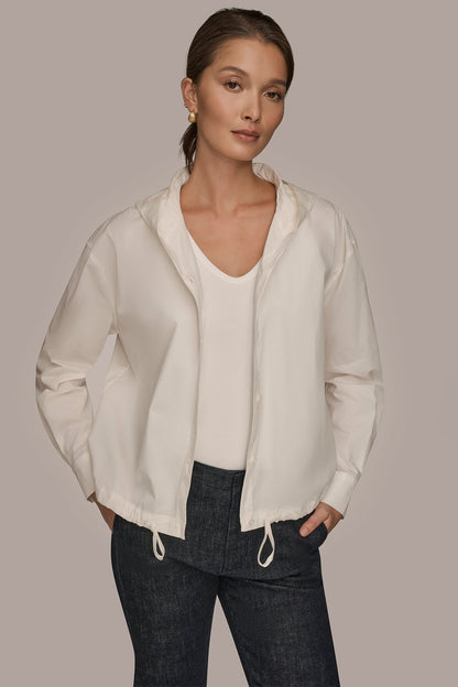 HOODED BUTTON-DOWN SHIRT - CREAM