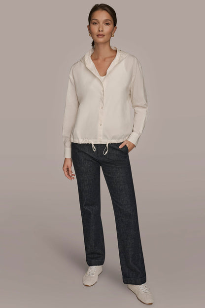 HOODED BUTTON-DOWN SHIRT - CREAM