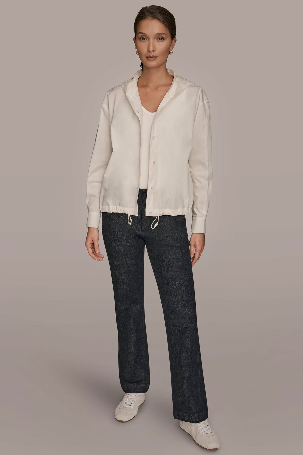HOODED BUTTON-DOWN SHIRT - CREAM