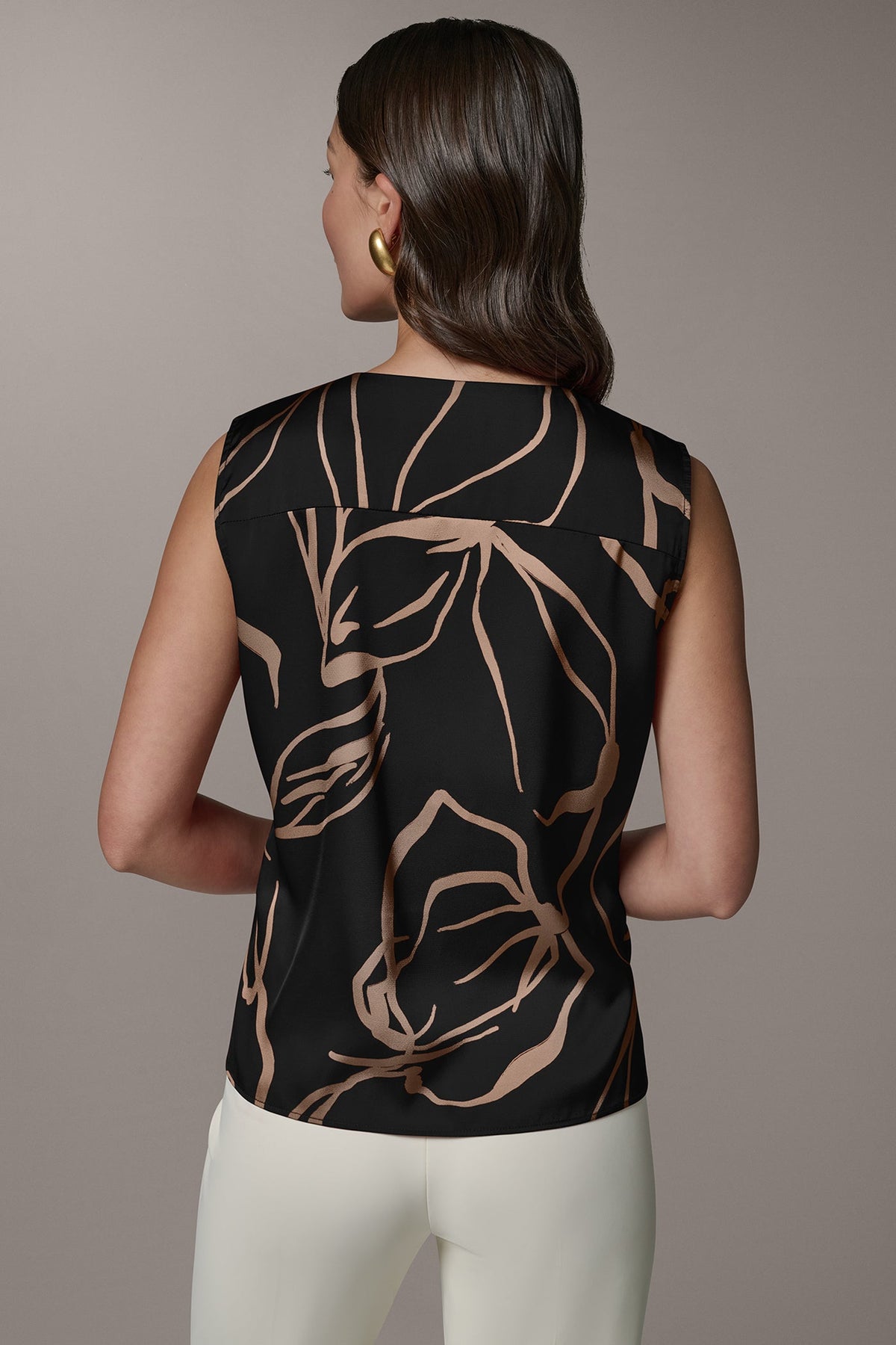 SLEEVELESS WRAP EFFECT PRINT BLOUSE - Black /Fawn