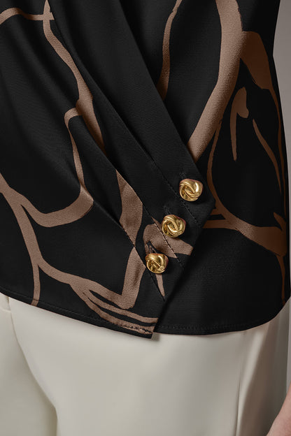 SLEEVELESS WRAP EFFECT PRINT BLOUSE - Black /Fawn