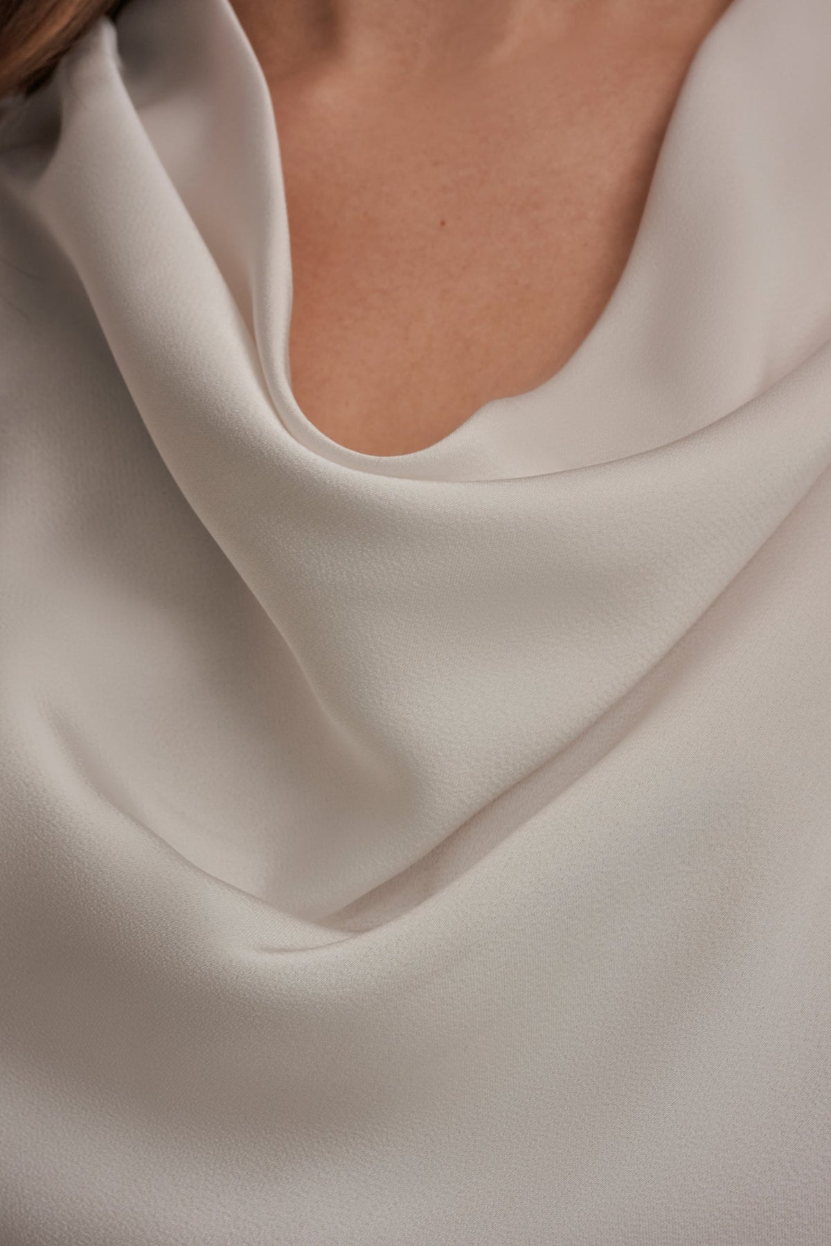 LONG SLEEVE COWL-NECK MIXED-MEDIA SWEATER - cream