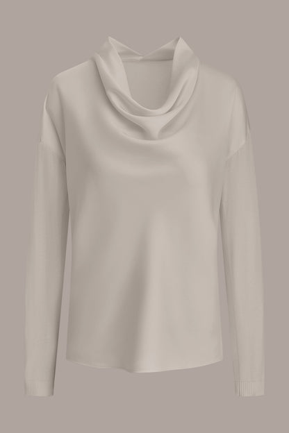 LONG SLEEVE COWL-NECK MIXED-MEDIA SWEATER - cream