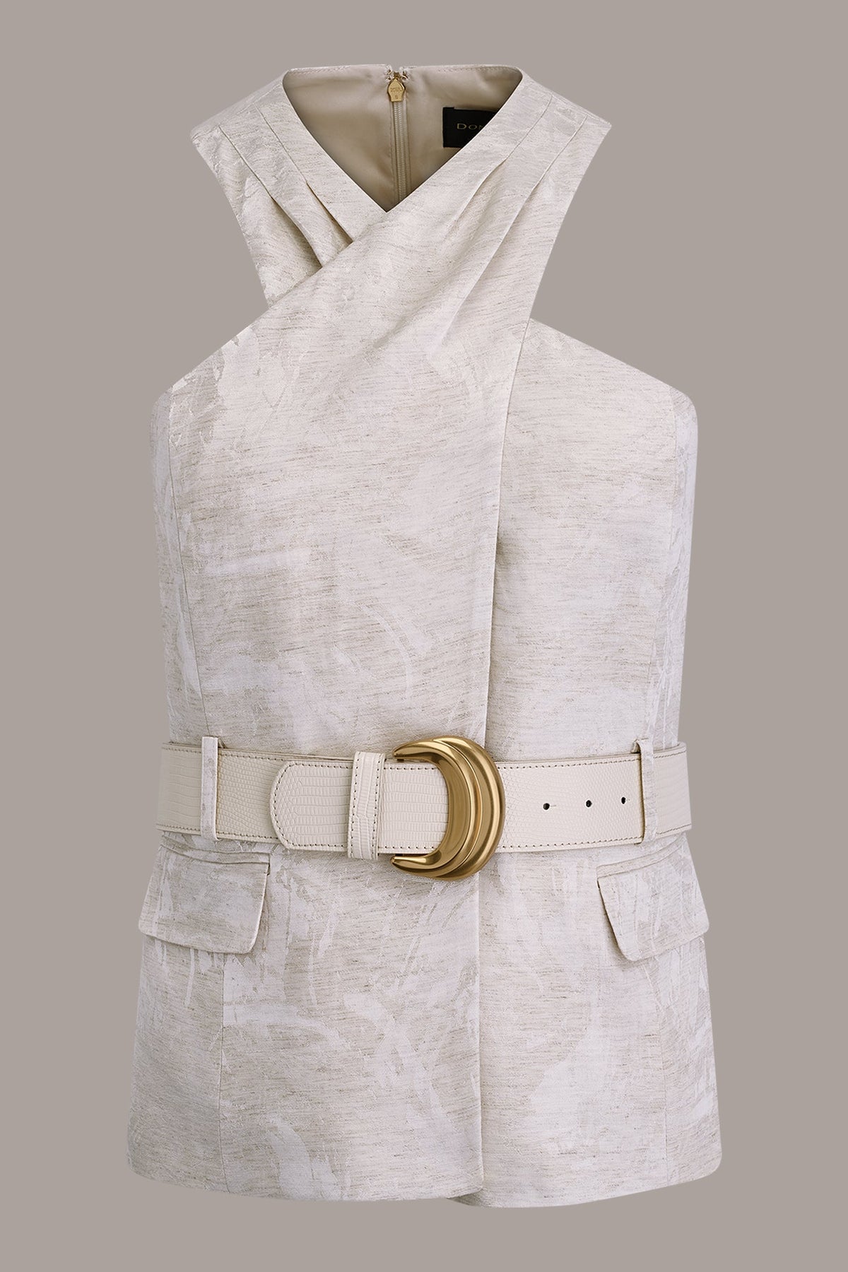 CROPPED CROSSOVER SUIT VEST - Light Flax