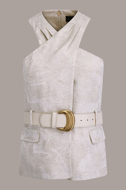 CROPPED CROSSOVER SUIT VEST - Light Flax