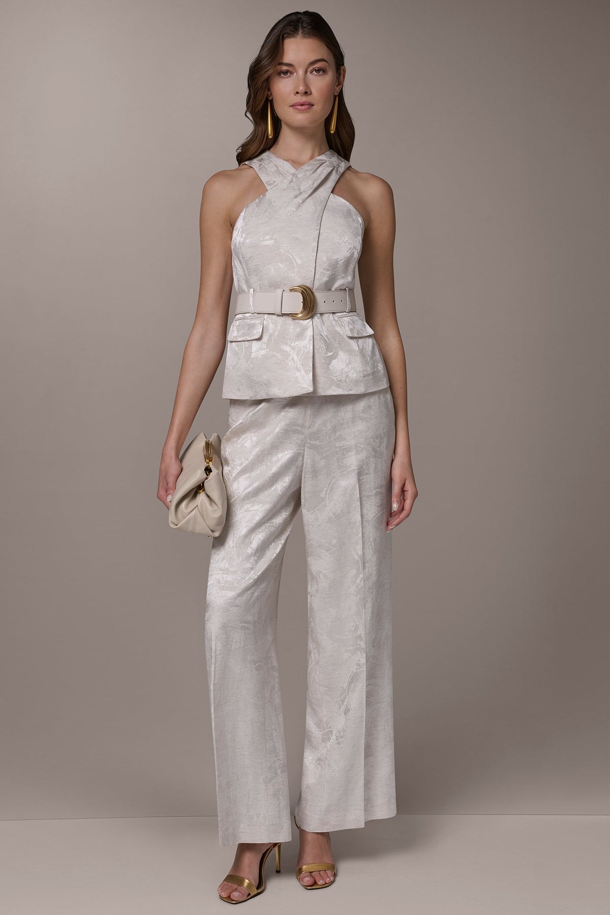 CROPPED CROSSOVER SUIT VEST - Light Flax