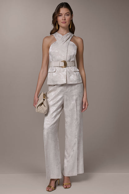 CROPPED CROSSOVER SUIT VEST - Light Flax
