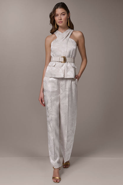 CROPPED CROSSOVER SUIT VEST - Light Flax