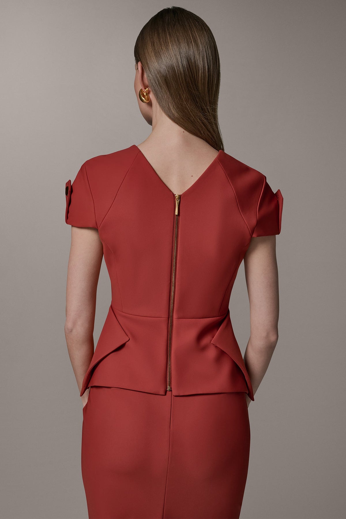 SHORT SLEEVE PEPLUM TOP - Sunbaked