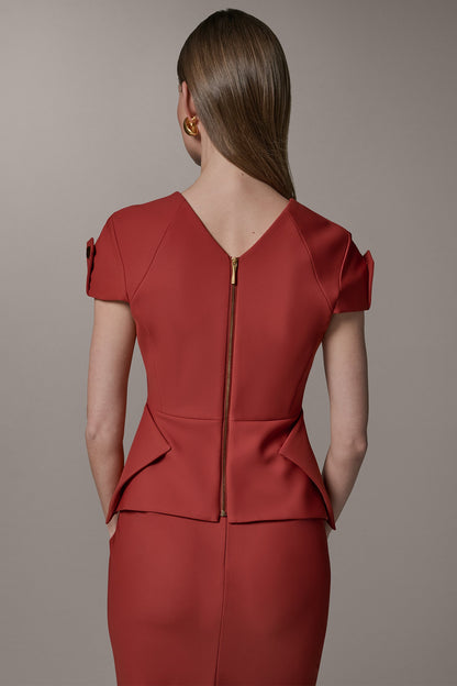 SHORT SLEEVE PEPLUM TOP - Sunbaked