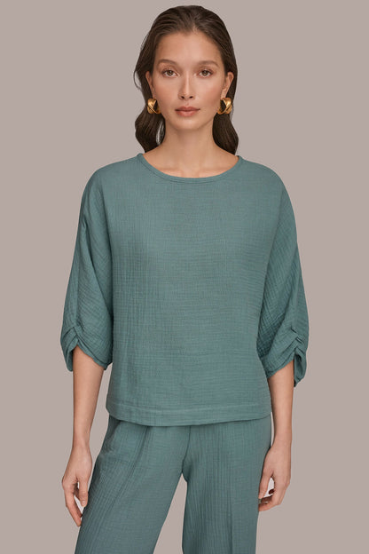 3/4 SLEEVE TWIST CUFF BLOUSE - Waterlily