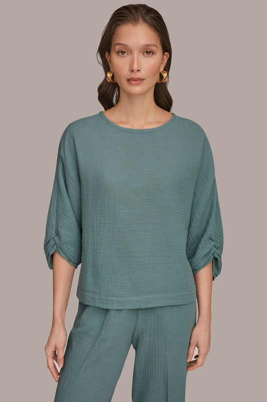 3/4 SLEEVE TWIST CUFF BLOUSE - Waterlily